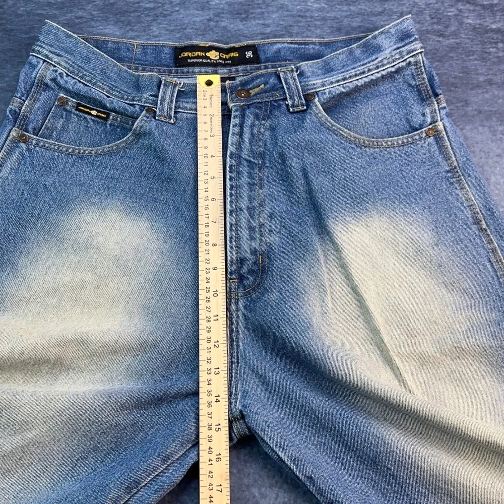 Jordan Craig Mens‎ Baggy Denim Shorts Blue Sandblasted Fade Size 36 Y2K Jorts